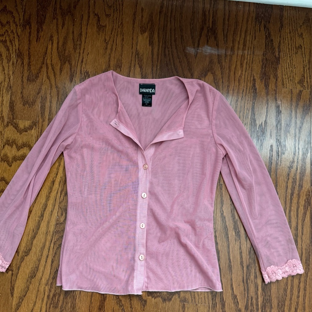 Vintage pink sheer button up blouse